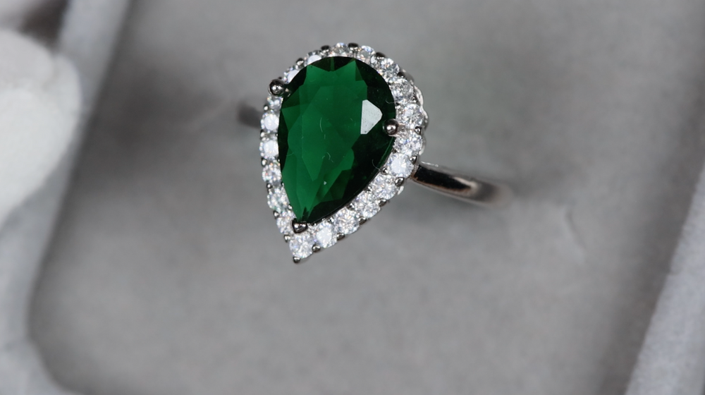 Green Pear Cut Diamond Ring