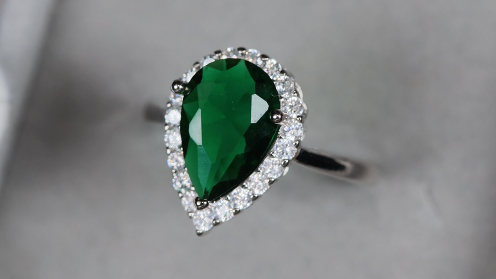 Green Pear Cut Diamond Ring