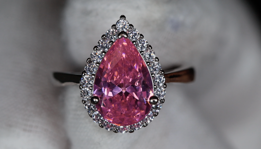Pink pear cut diamond ring