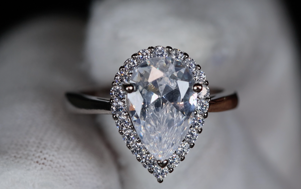 Silver Pear Cut Diamond Ring | Pear Cut Diamond Engagement Ring