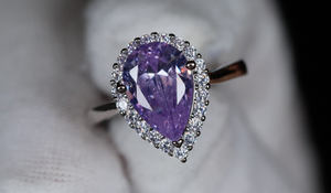 Purple Diamond Ring | Teardrop Ring | Pear Shape Ring | Halo Engagement Ring