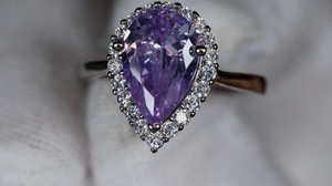 Purple Diamond Ring | Teardrop Ring | Pear Shape Ring | Halo Engagement Ring