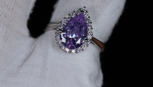 Purple Diamond Ring | Teardrop Ring | Pear Shape Ring | Halo Engagement Ring