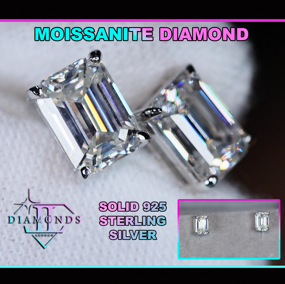 Moissanite Emerald Cut Diamond Ear Studs
