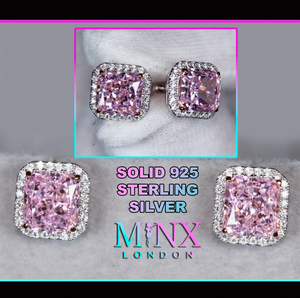 Pink Radiant Cut Diamond Ear Studs