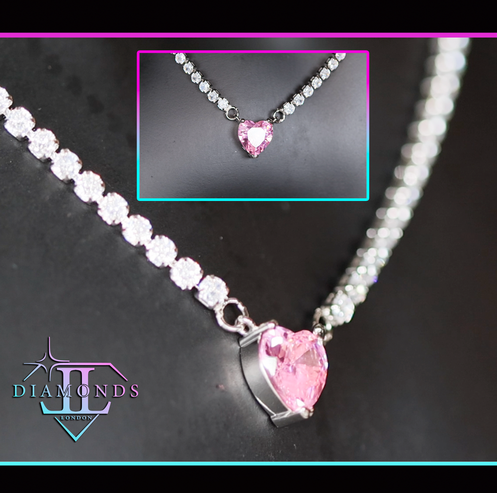 Pink Diamond Heart Necklace | Heart Necklace with Diamonds | Diamond Heart Pendant