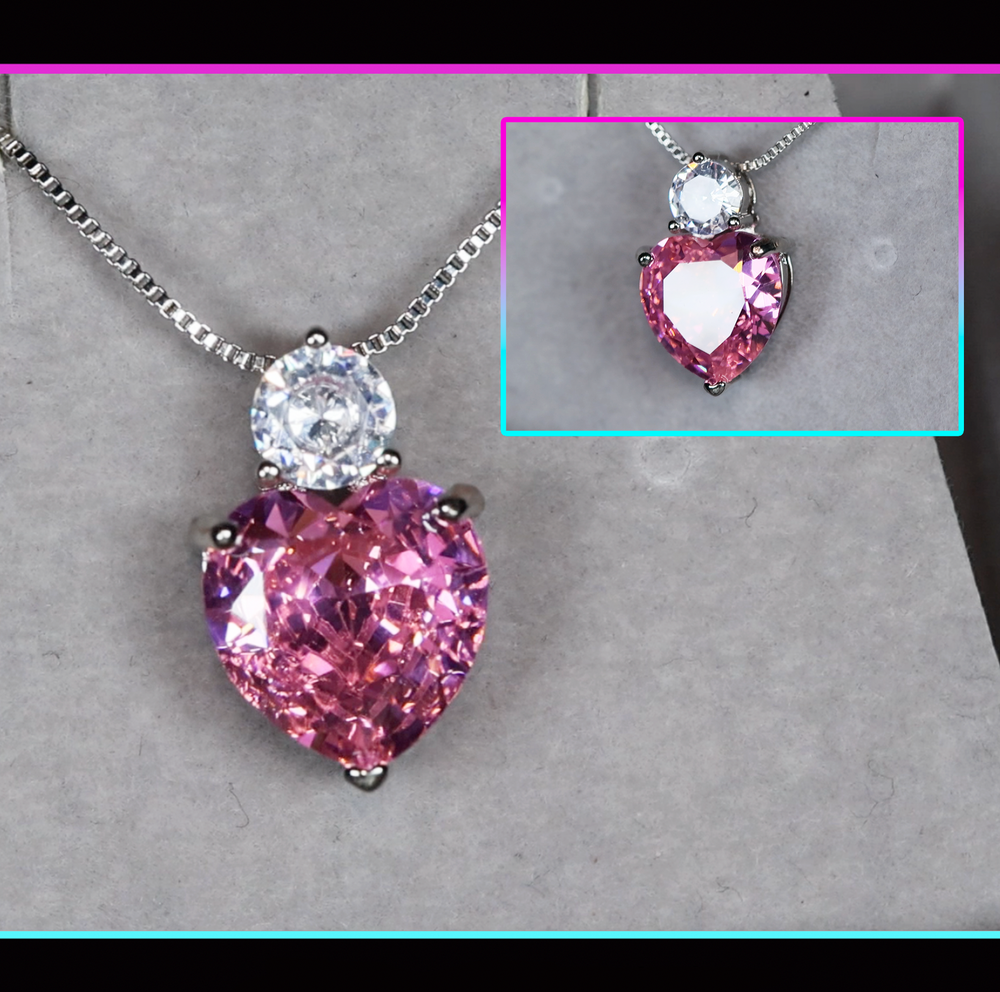 Pink Diamond Heart Necklace | Womens Diamond Necklace | Heart Necklace with Diamonds | Diamond Heart Pendant  | Pink Diamond Necklace