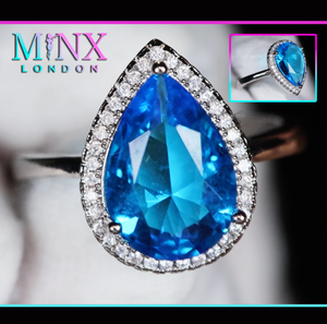 Aquamarine Blue Diamond Ring | Womens Blue Pear Cut Diamond Ring