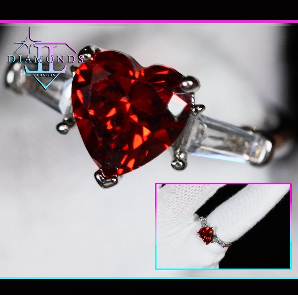 Heart Ring | Red Diamond Heart Ring | Heart Shape Ring | Diamond Heart Ring