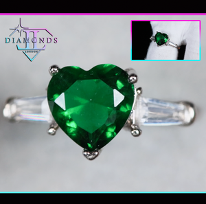 Green Diamond Heart Ring | Womens Green Diamond Ring