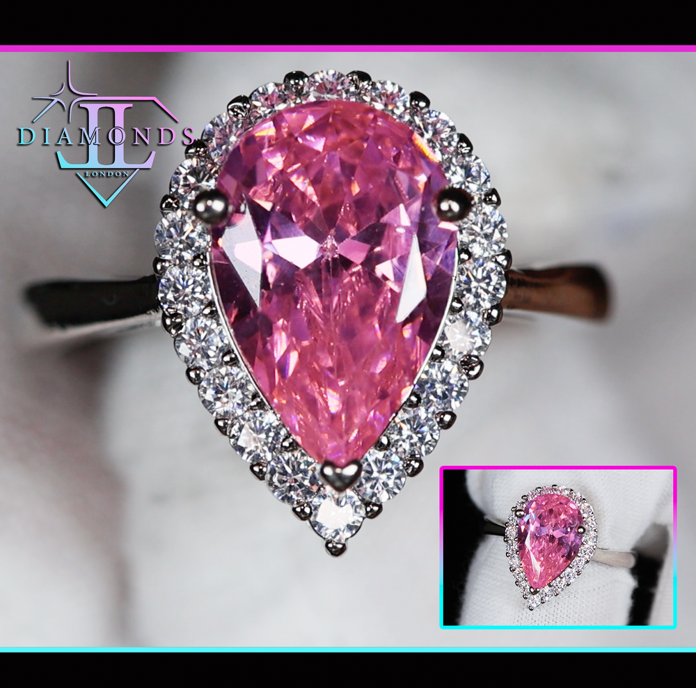 Pink pear cut diamond engagement ring