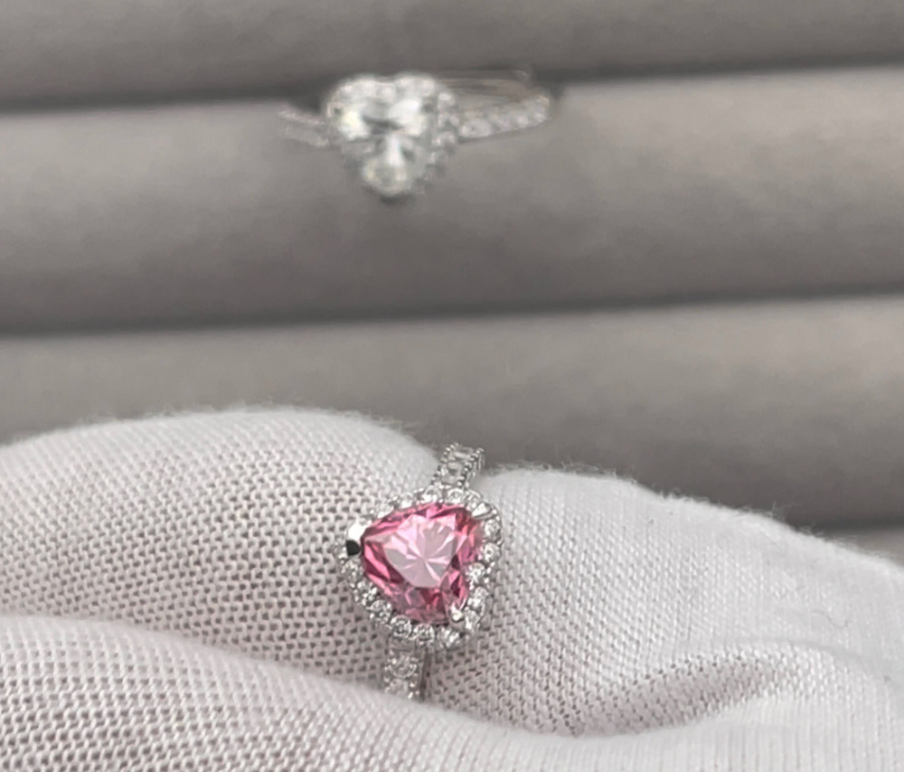 Pink Moissanite Diamond Heart Ring