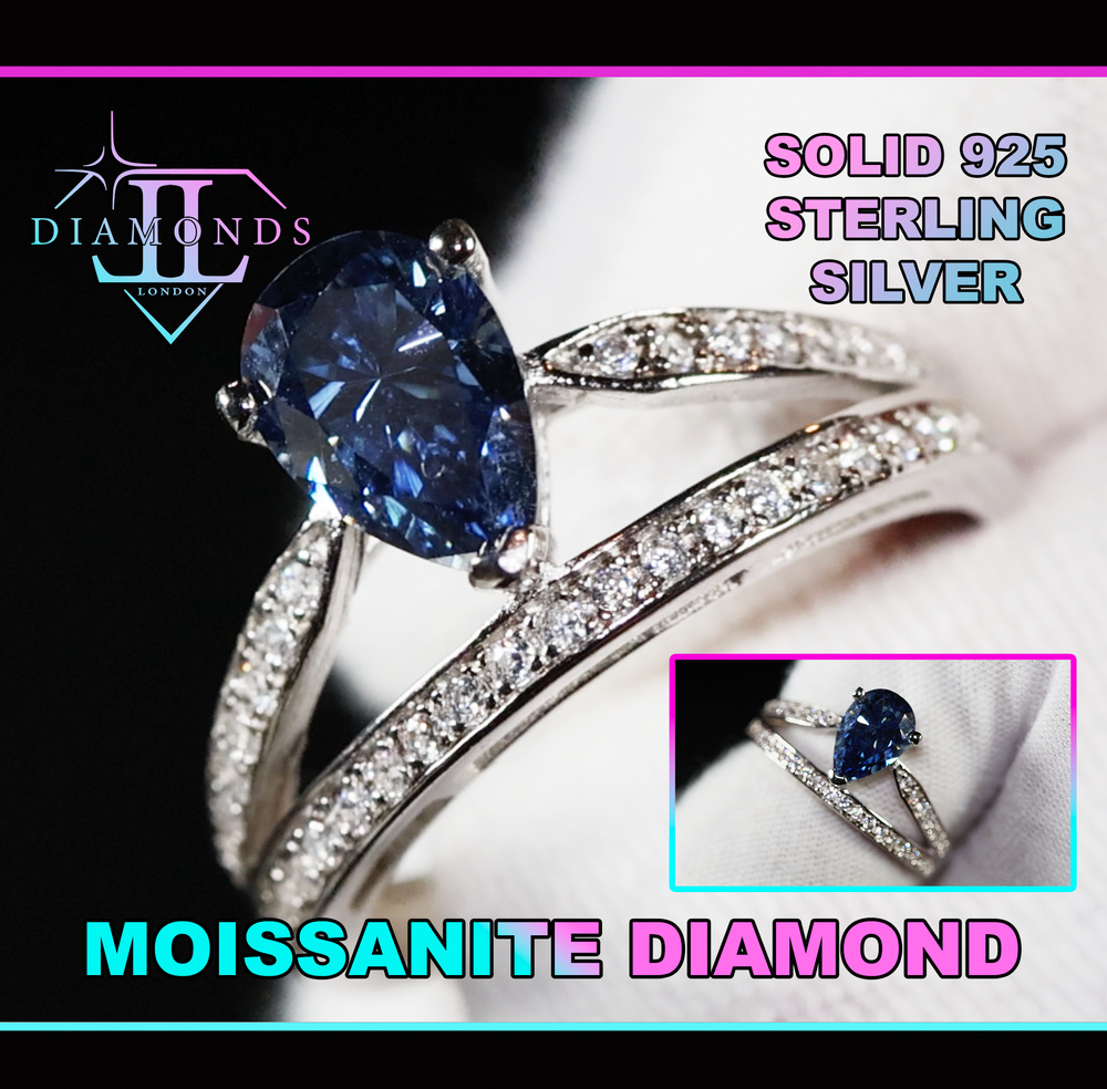 Blue Moissanite Diamond Engagement Ring