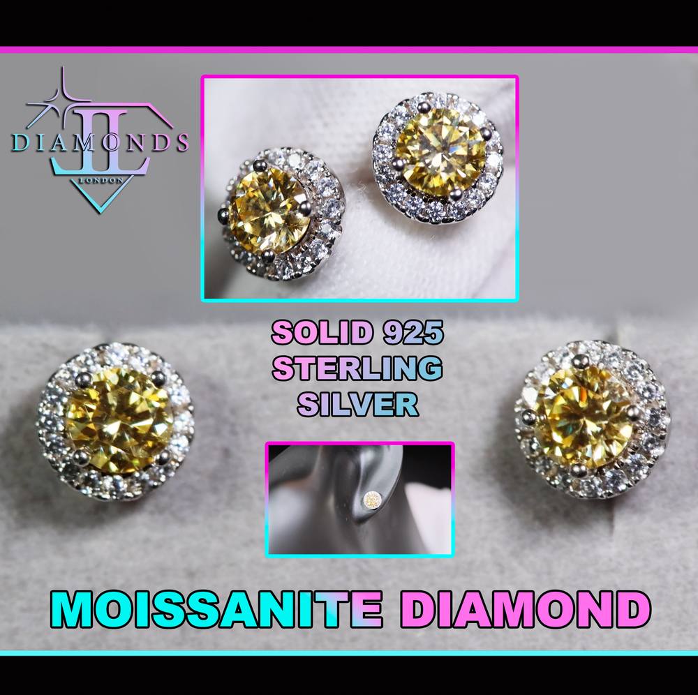 yellow moissanite diamond ear studs