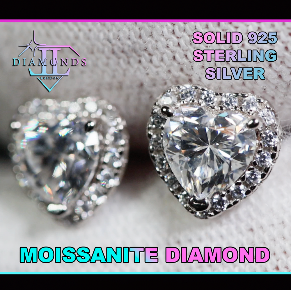 Moissanite Diamond Heart Ear Studs