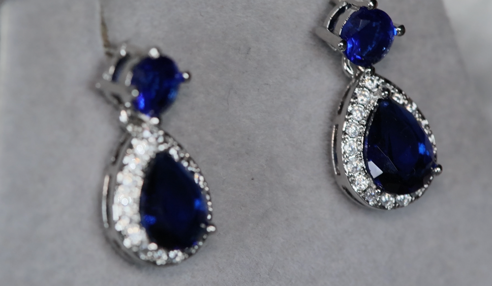 Sapphire Blue Diamond Earrings | Pear Cut Diamond Earrings