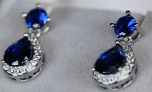 Sapphire Blue Diamond Earrings | Pear Cut Diamond Earrings