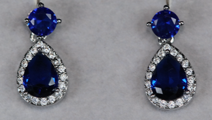 Sapphire Blue Diamond Earrings | Pear Cut Diamond Earrings