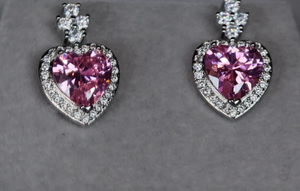 Pink Heart Diamond Ear Studs