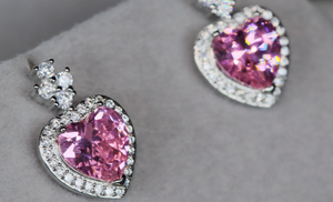 Pink Heart Diamond Ear Studs