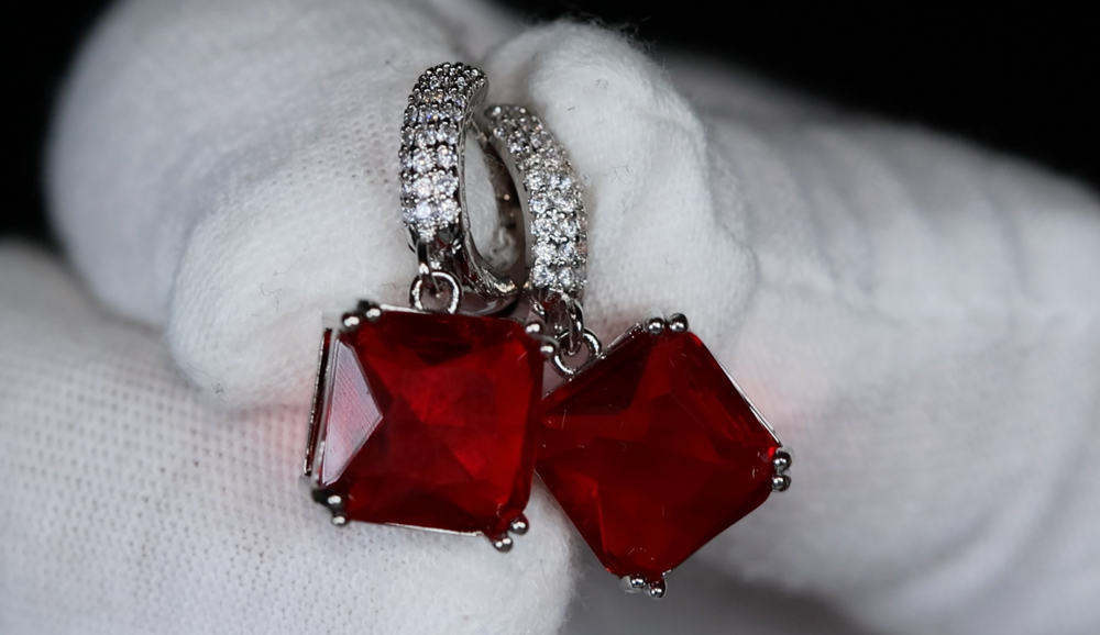 
            
                Load image into Gallery viewer, Red Diamond Earrings | Red Diamond Hoop Earrings
            
        