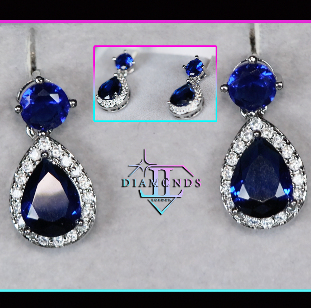 Sapphire Blue Diamond Earrings | Pear Cut Diamond Earrings