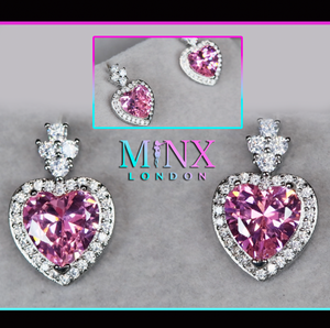 Pink Heart Diamond Ear Studs 