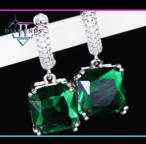 Green Diamond Hoop Earrings