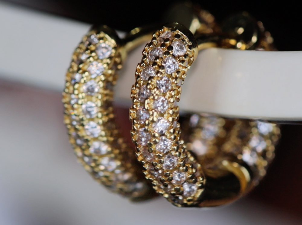 Womens Gold Diamond Hoop Earrings