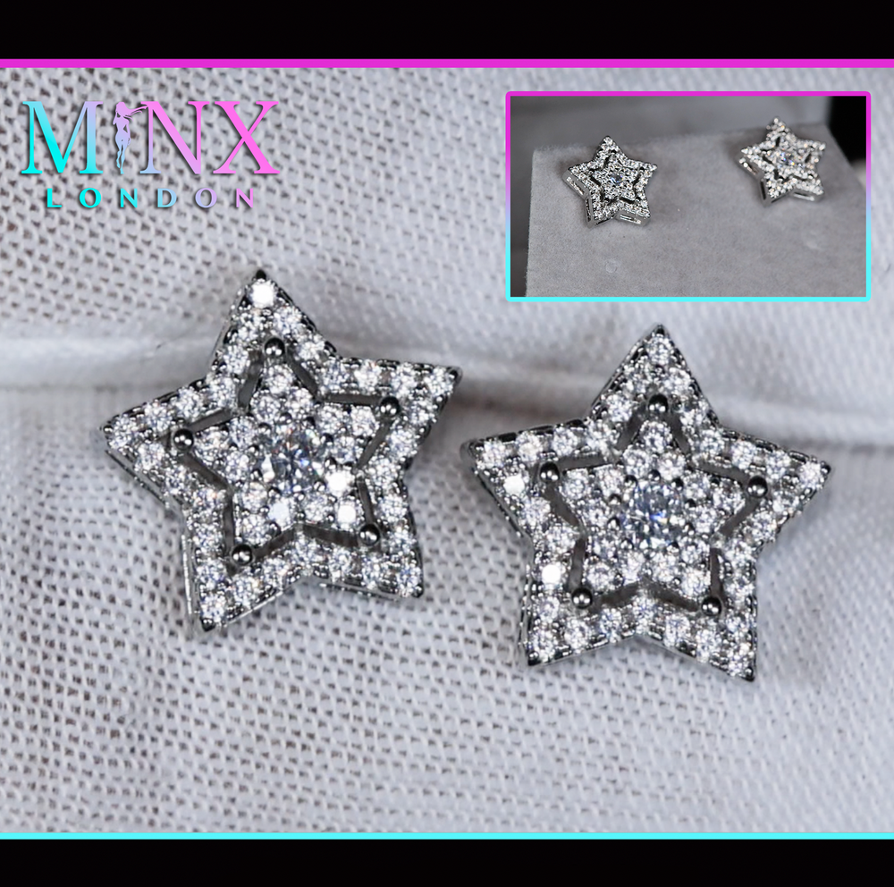 Silver Star Diamond Ear Studs