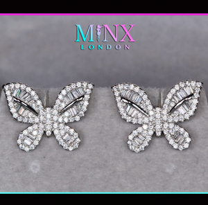 Silver Diamond Butterfly Earrings