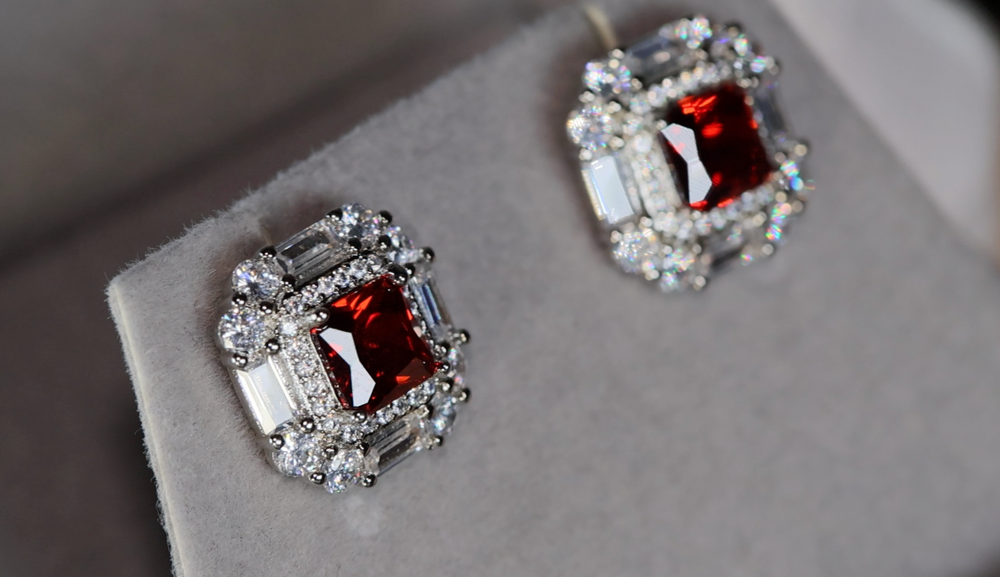 Red Diamond Ear Studs