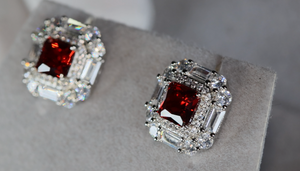 Womens Red Diamond Ear Studs