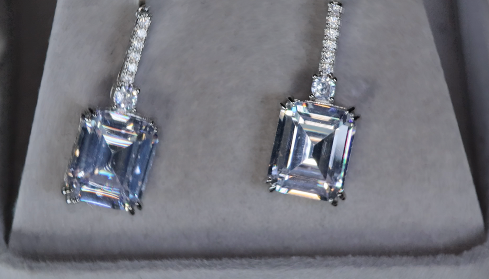 Womens Emerald Cut Diamond Earrings
