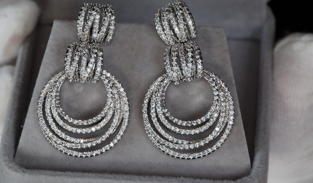 Womens Silver Diamond Earrings
