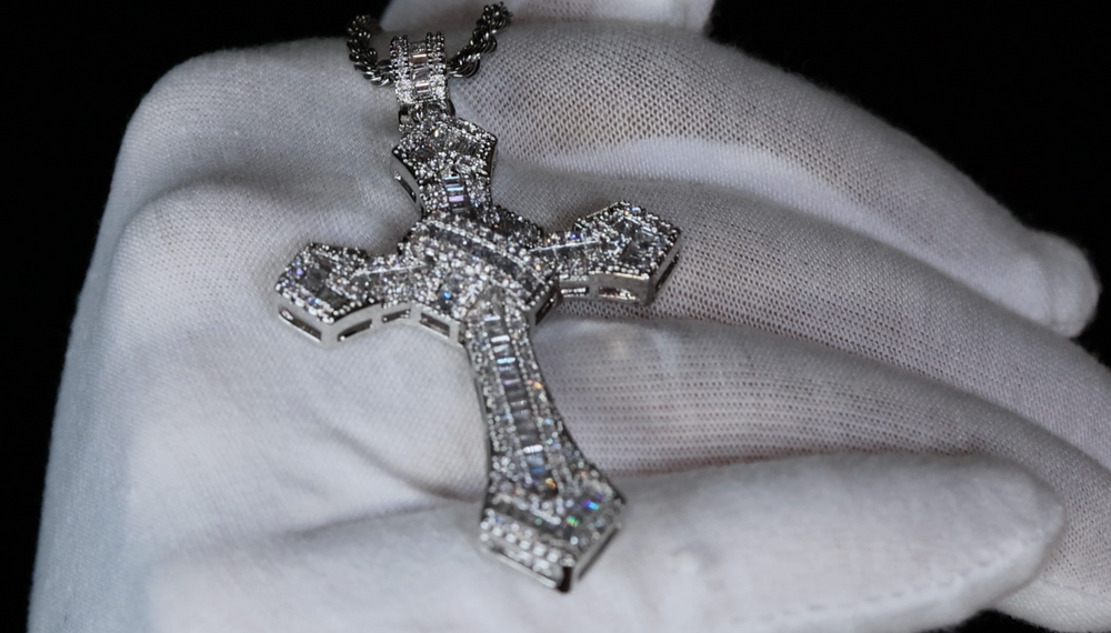 Mens Big Diamond Cross Pendant