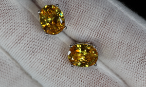 Yellow Oval Diamond Ear Studs 