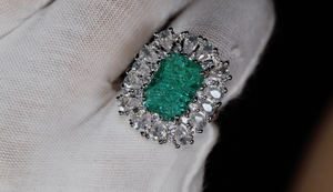 Womens Big Green Diamond Ring 