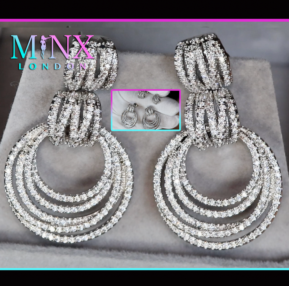 Womens Silver Diamond Hoop Earrings