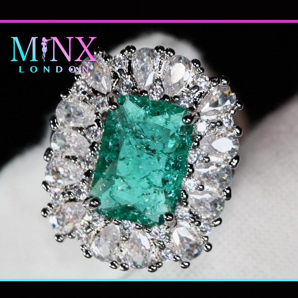 Womens Big Green Diamond Ring