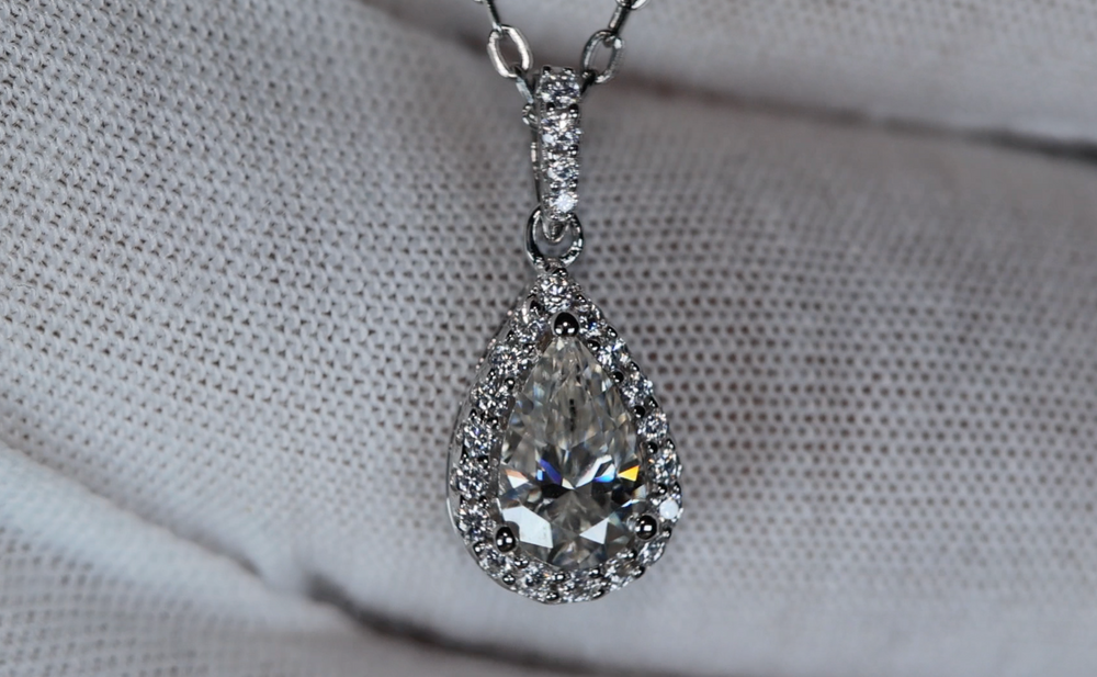 Womens Pear cut moissanite diamond pendant