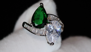 Green Pear Cut Diamond Ring