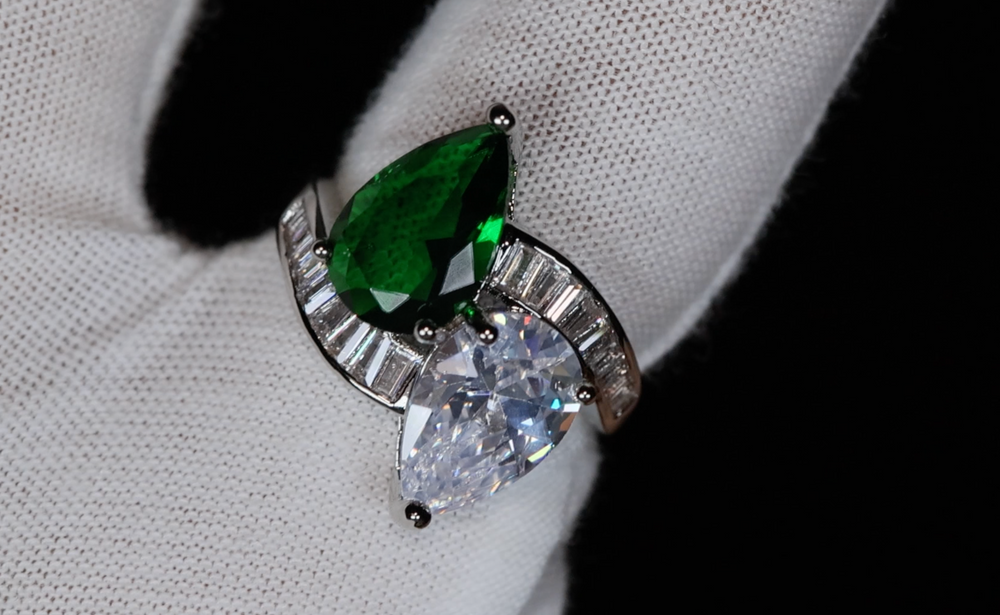 Green Pear Cut Diamond Ring