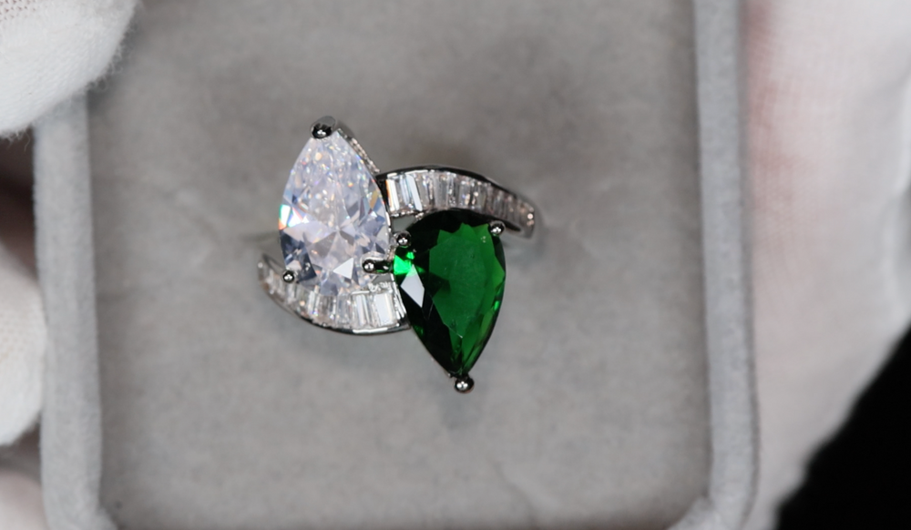 Green Pear Cut Diamond Ring