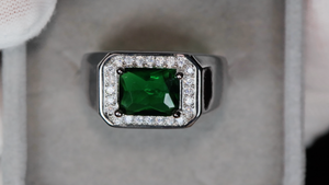 Mens Silver Green Diamond Ring