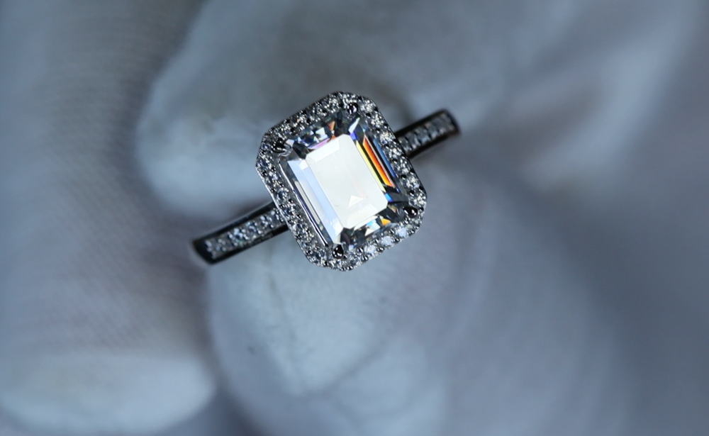 
            
                Load image into Gallery viewer, Moissanite Emerald Cut Diamond Engagement Ring
            
        