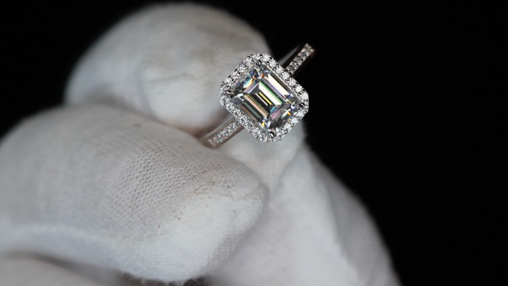 
            
                Load image into Gallery viewer, Moissanite Emerald Cut Diamond Engagement Ring
            
        