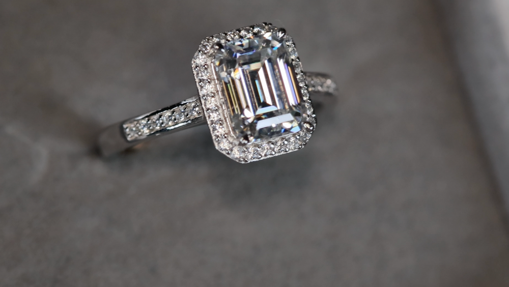 
            
                Load image into Gallery viewer, Moissanite Emerald Cut Diamond Engagement Ring
            
        