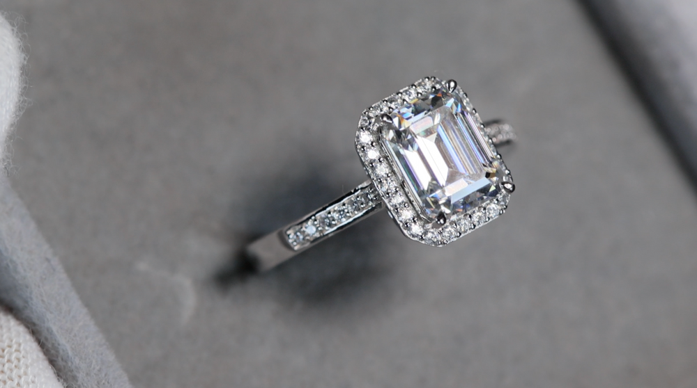 
            
                Load image into Gallery viewer, Moissanite Emerald Cut Diamond Engagement Ring
            
        