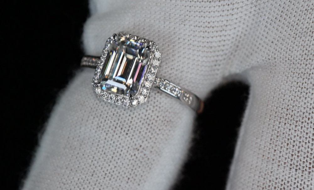 
            
                Load image into Gallery viewer, Moissanite Emerald Cut Diamond Engagement Ring
            
        